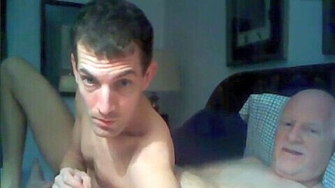 Grandpa and young boy, camming, unexperienced