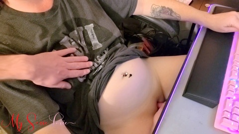Uncircumcised stud cums on Lexie's tits after she ignores her hubby for video games
