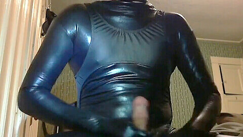 Antoon77 enjoys a wet and wild adventure in a lycra zentai suit, covered in cum!