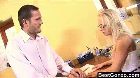 Blonde homeschooler Carla Cox shows her appreciation to her sexy tutor on the sofa