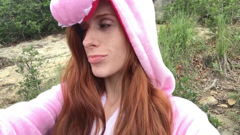 Adventurous public dildo play in a cute onesie with freckledRED