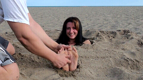 Tickling feet, beach feet tickled, snoring