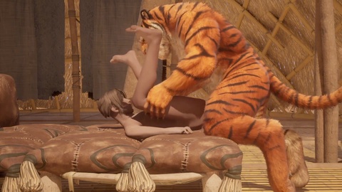 Hairy tiger breeds young man with creampie in Furry Gay Sex video