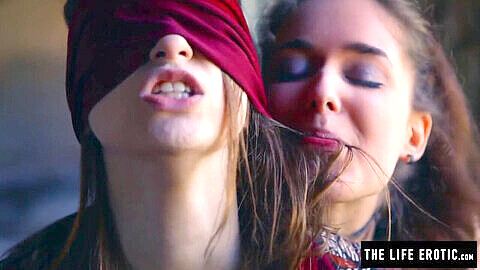 Blindfolded surprise, blindfold lesbian, scarf blindfolded lesbian