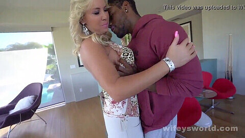 Blonde MILF real estate agent gets pounded by big black cock and swallows cum
