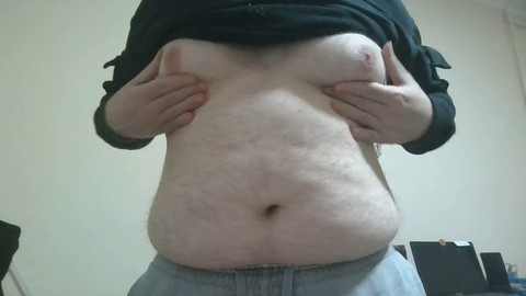 Straight man flaunts his chubby belly and chest