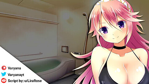 Bath with girlfriend, anime, asmr