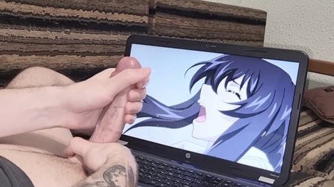 Masturbating to anime hentai and cumming hard at the end with my huge cock!