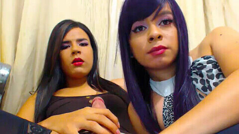 Two stunning shemales blow each other on webcam for your viewing pleasure!