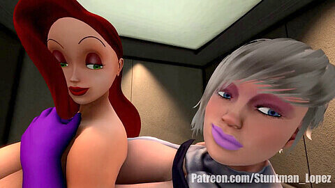 Divertimento in ascensore: Rouge The Bat e Meryl si scatenano con Miles Tails Prowers in questa avventura transessuale in 3D!