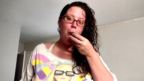Smoking fat girl with glasses sucks dick, takes a facial, and gets ready for work like a true cum slut!
