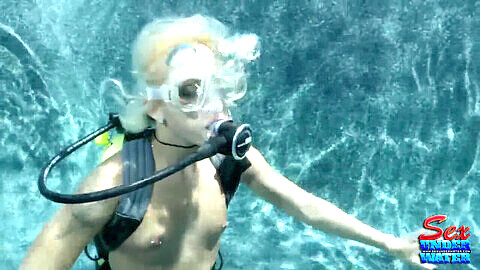 Underwater top, woman drowning underwater peril, scuba get ready