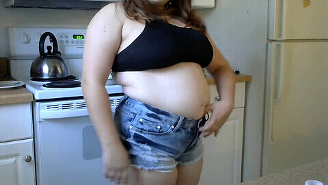 Chubby girl videos, stuffed belly, fat belly