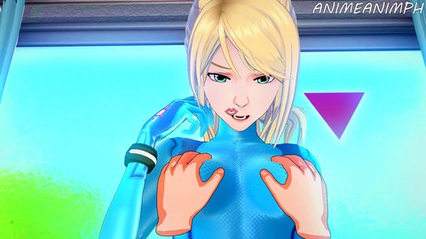 Samus gives a footjob in her sexy outfit from Metroid