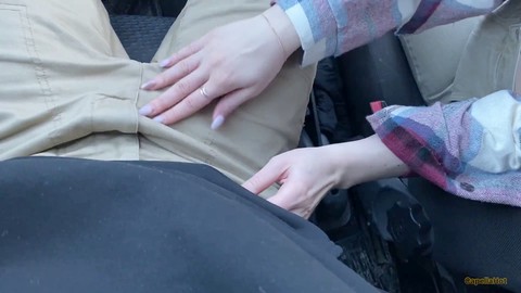 Naughty student gives a slobbering blowjob to the car driver after failing to pay the fare