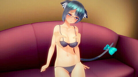 Neko girl with glasses POV - Part 1: Insulting her medium-sized breasts