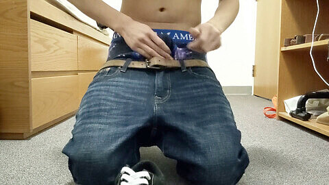 Young stud sags his jeans, nails and cums hard in a see-through Fleshjack