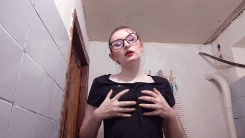 Step-mom revels in her unshaved armpits, grooming them and squeezing her breasts