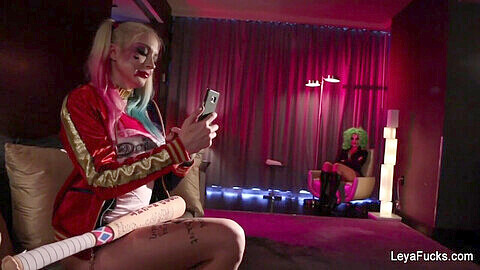 Leya Falcon aka Whorley Quinn gets pounded hard by She Joker Nadia in steamy lesbian scene!