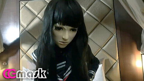 Kigurumi mask, condom catsuit, latex masked doll